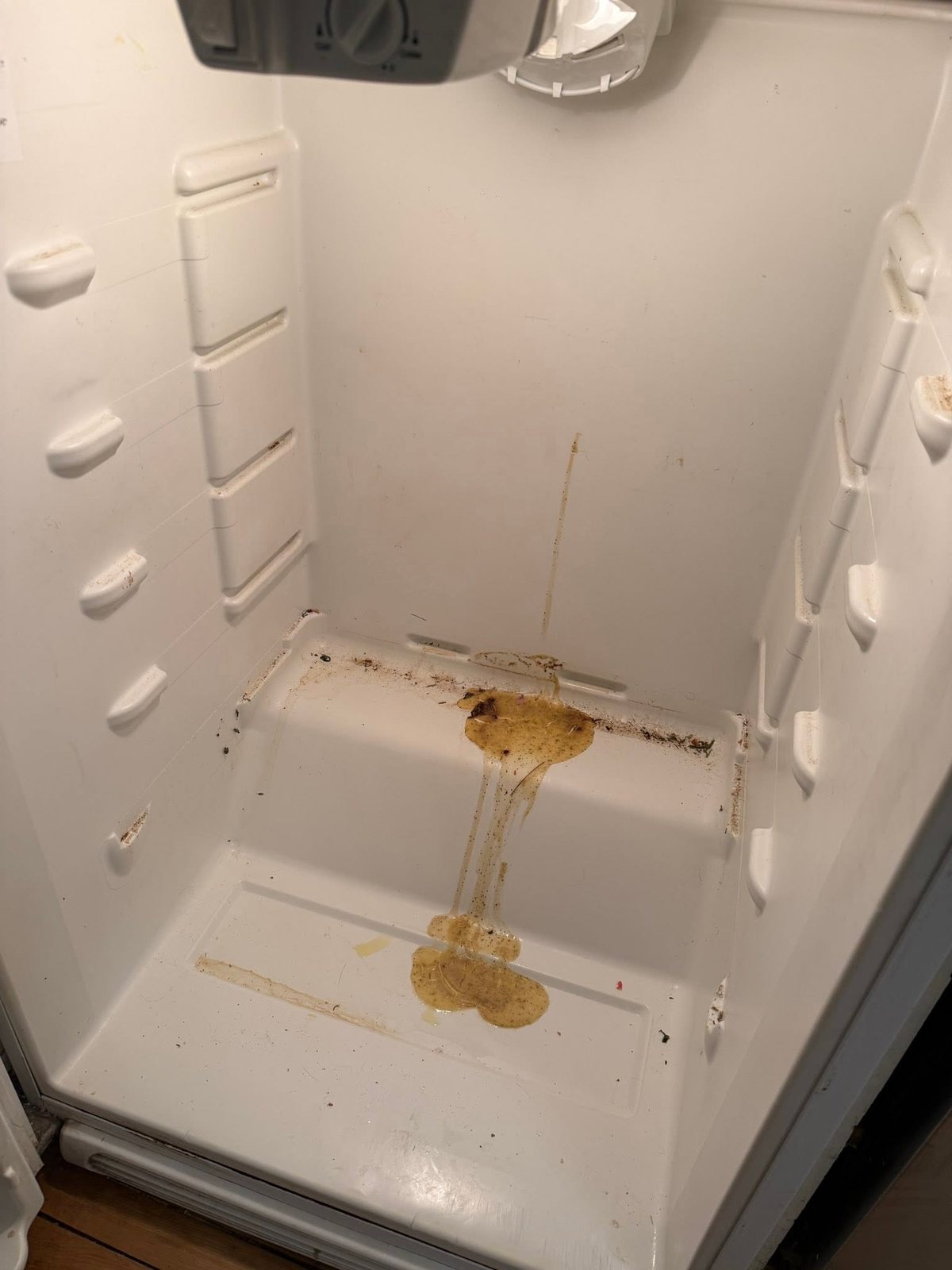 Dirty refrigerator before cleaning