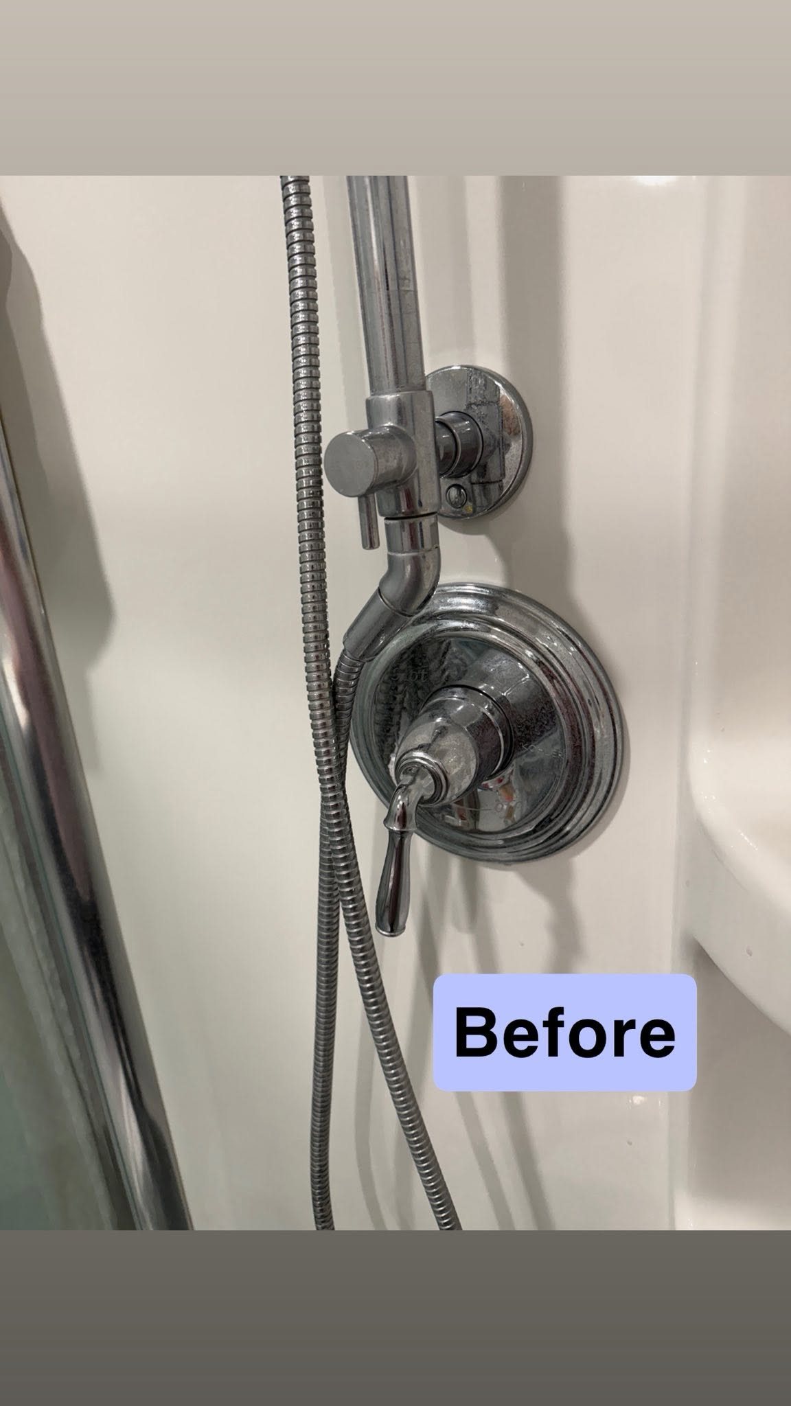 Shower fixture before cleaning